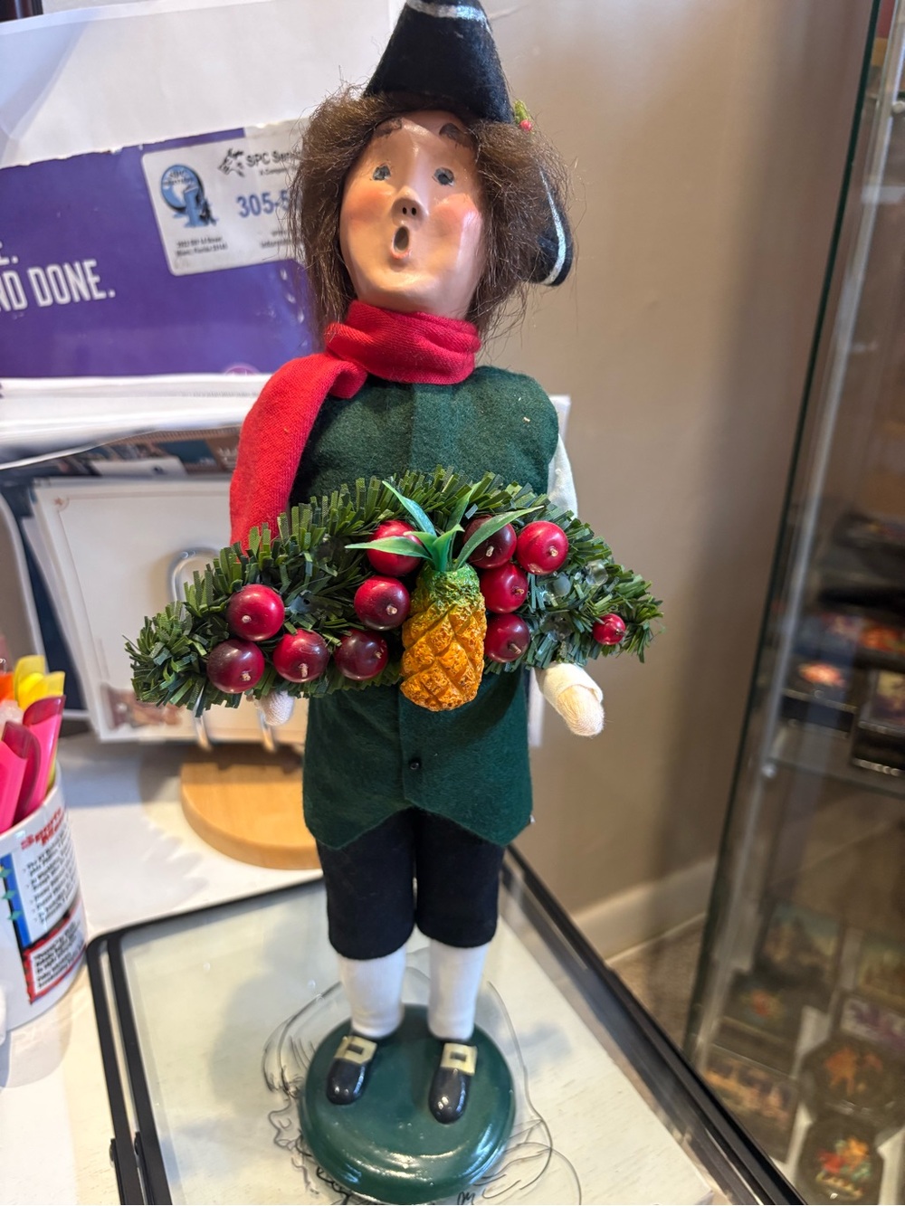 Handcrafted Decorative Holiday Doll in Green with Red Scarf